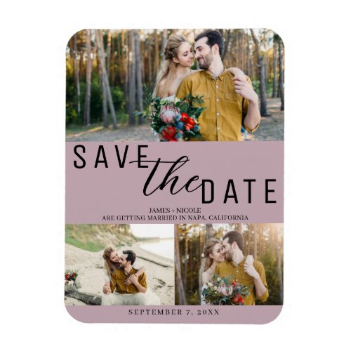 Dusty Rose Save the Date Wedding 3 Photos Magnet
