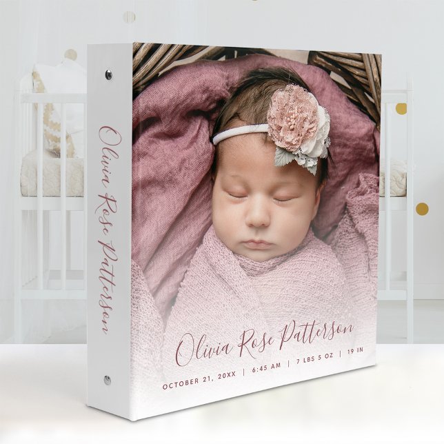 Dusty Rose Script Baby Girl Photo Album 3 Ring  3 Ring Binder (Creator Uploaded)