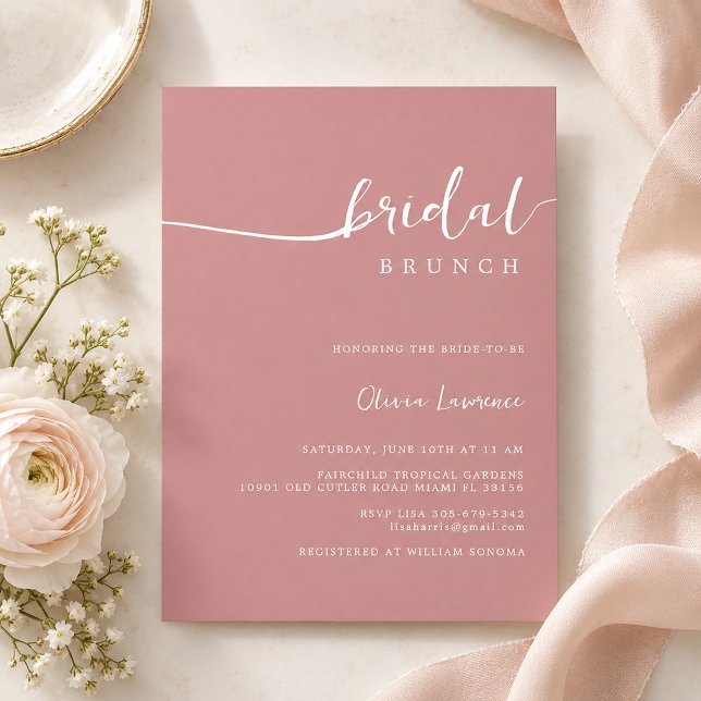Dusty Rose Script Bridal Brunch Invitation (Elegant Blush Bridal Brunch Invitation)