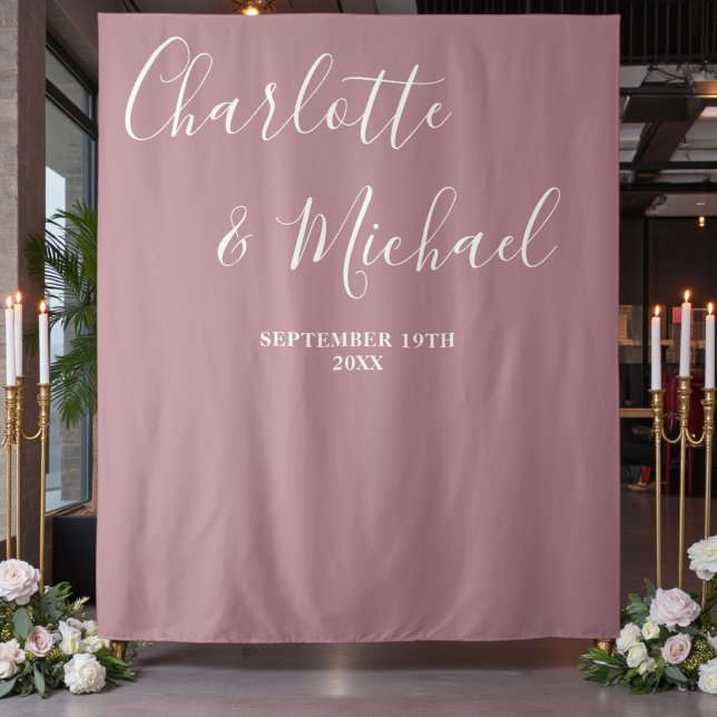 Dusty Rose Script Minimalist Wedding Backdrop (Creator Uploaded)