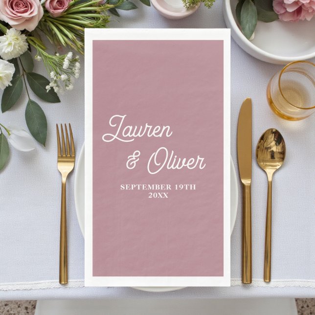 Dusty Rose Script Minimalist Wedding Paper Guest Towels (Creator Uploaded)