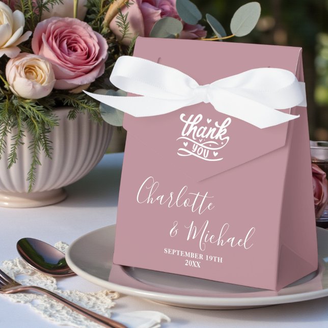 Dusty Rose Script Modern Trendy Wedding Favor Boxes (Creator Uploaded)