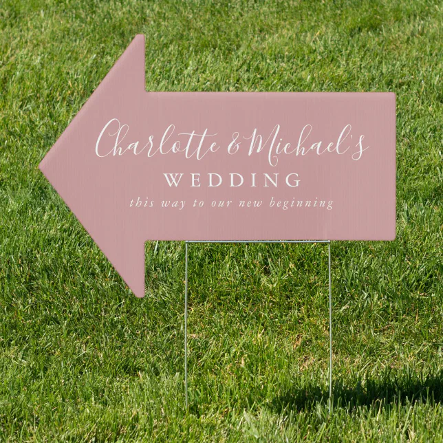 Dusty Rose Script Name Wedding This Way Arrow Sign | Zazzle