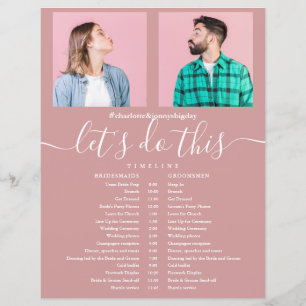 Dusty Rose Script Photo Wedding Schedule Timeline