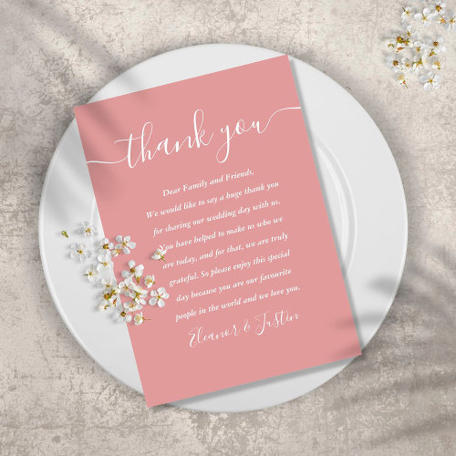Dusty Rose Script Thank You Wedding Place Card