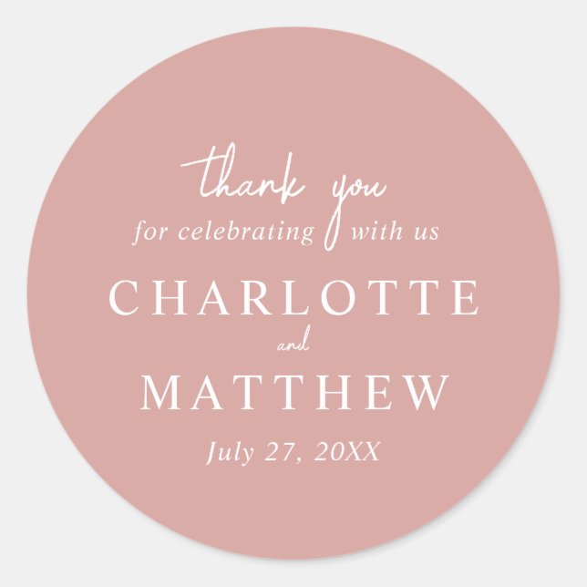 Dusty Rose Script Thank You Wedding Sticker (Front)