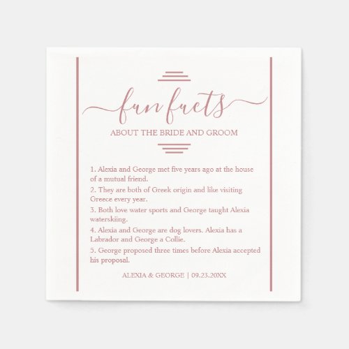 Dusty rose script typography Fun Facts wedding    Napkins