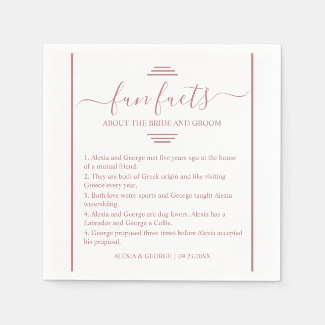 Dusty rose script typography Fun Facts wedding    Napkins (Front)