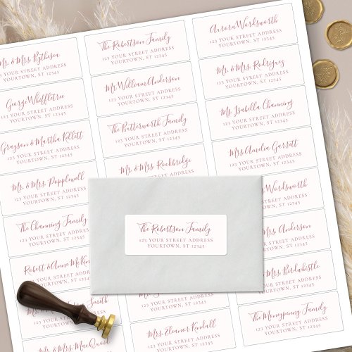 Dusty Rose Script Wedding Guest Address Labels