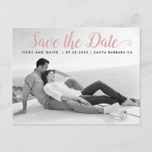 Dusty rose script wedding Save the Date photo Postcard
