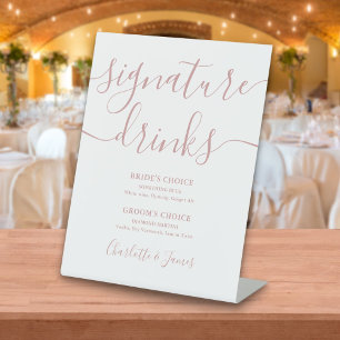Dusty Rose Script Wedding Signature Drinks Pedestal Sign