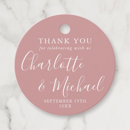 Dusty Rose Script Wedding Thank You  Favor Tags