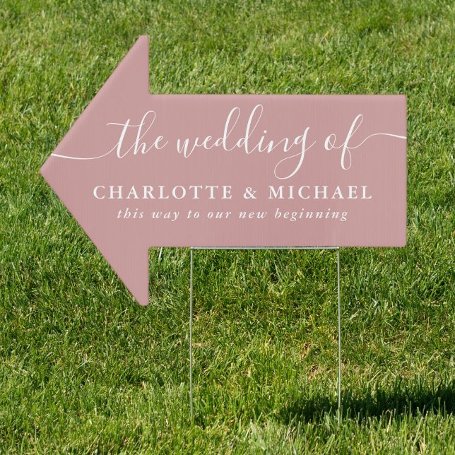 Dusty Rose Script Wedding This Way Arrow Sign (Dusty Rose Script Wedding This Way Arrow Sign)