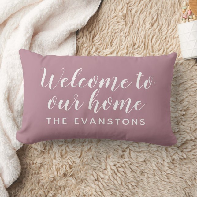 Dusty Rose Script Welcome to Our Home Lumbar Pillow (Blanket)