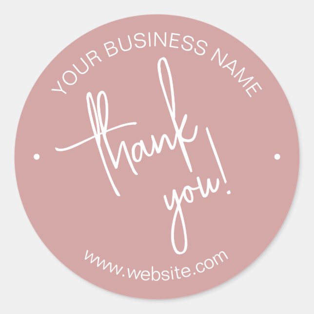 Dusty Rose Scripted Business Thank You Classic Round Sticker (Front)