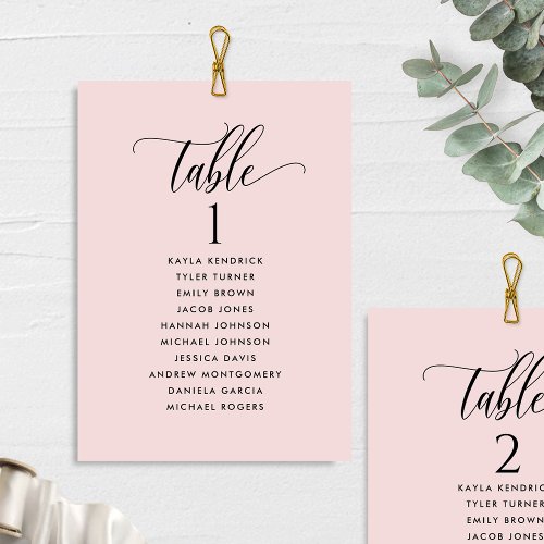 Dusty Rose Seating Plan Cards with Guest Names