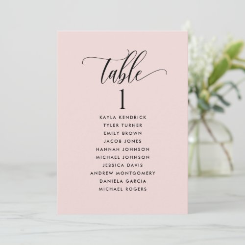 Dusty Rose Seating Plan Cards with Guest Names 