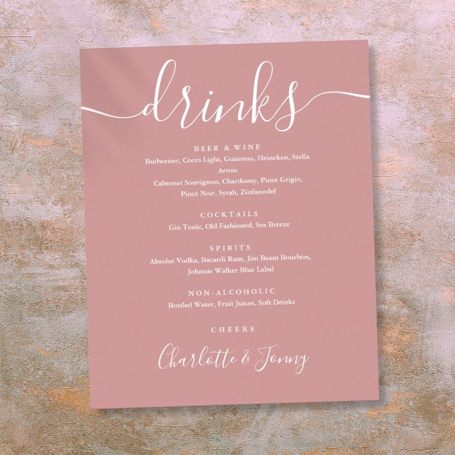 Dusty Rose Signature Script Drinks Menu Sign (Dusty Rose Signature Script Drinks Menu Sign)