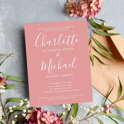 Dusty Rose Signature Script Engagement Party  Invitation