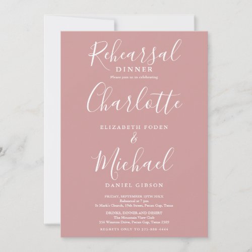 Dusty Rose Signature Script Rehearsal Dinner Invitation