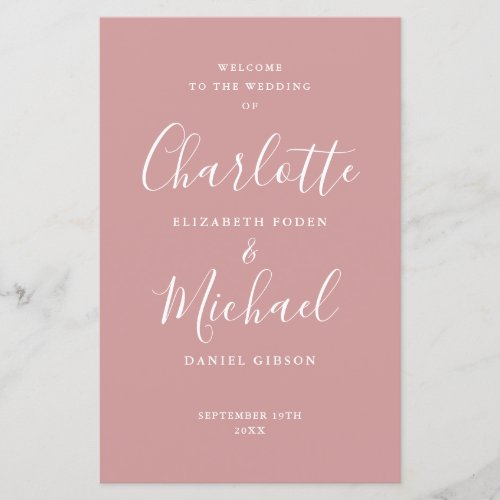 Dusty Rose Signature Script Wedding Program