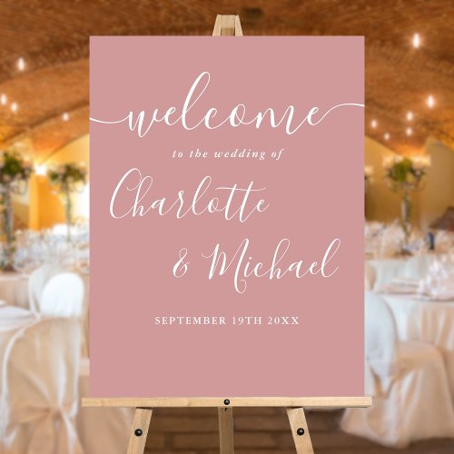 Dusty Rose Signature Script Wedding Welcome Sign