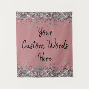 Dusty Rose Silver Black Birthday Party Photo Booth Tapestry