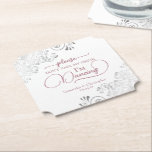 Dusty Rose & Silver Don't Take My Drink Wedding Paper Coaster<br><div class="desc">This wedding coaster is elegant, stylish, and fun! It features a fancy design with modern dusty rose or mauve pink colored script lettering and delicate silver gray faux foil curls and swirls in the corners on a classic white background. The text reads "Please don't take my drink, I'm dancing" with...</div>