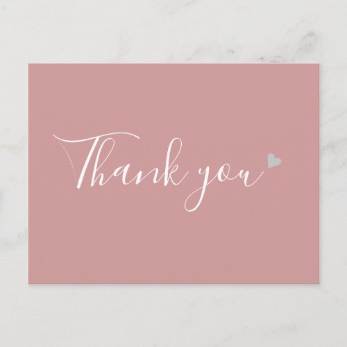 Dusty Rose Silver Heart Script Business Thank You Postcard