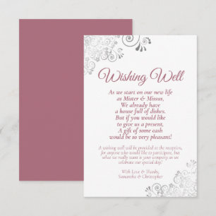 Dusty Rose Silver White Wedding Wishing Well Poem Enclosure Card