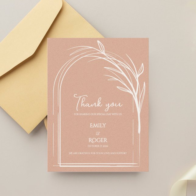 Dusty Rose Simple Arch Botanical Wedding Thank You Postcard (Dusty Rose Minimalist Arch Botanical Wedding Thank You Card | Romantic Elegant Thank You Note)