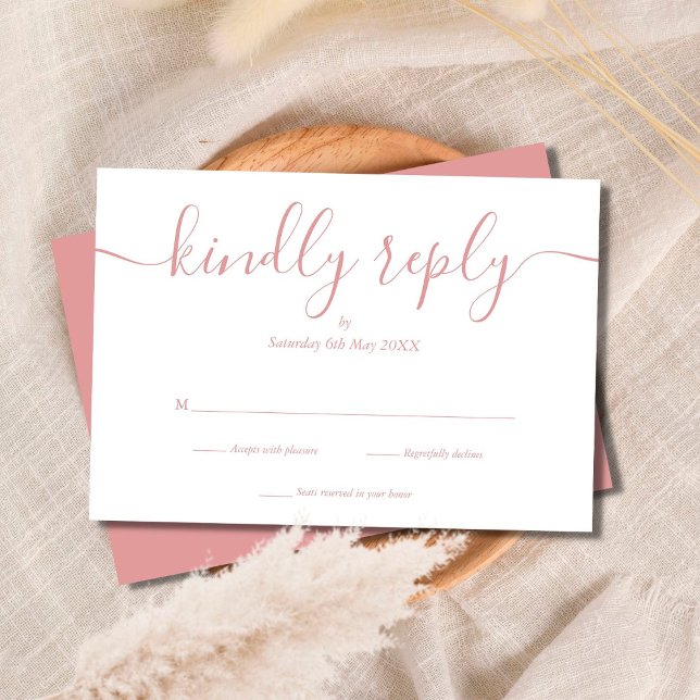 Dusty Rose Simple Elegant Script RSVP Card (Creator Uploaded)