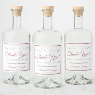 Dusty Rose Simple Elegant White Wedding Thank You Liquor Bottle Label