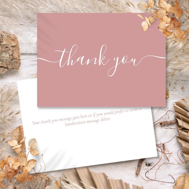 Dusty Rose Simple Modern Elegant Script Thank You Card (Creator Uploaded)