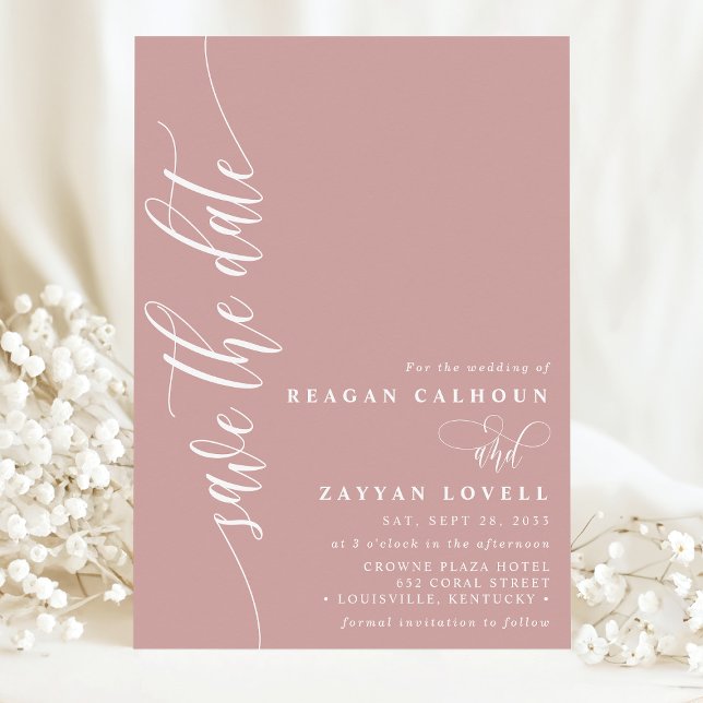 Dusty Rose Simple Modern Script Save The Date (Creator Uploaded)