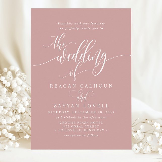 Dusty Rose Simple Modern Script Wedding Invitation (Creator Uploaded)