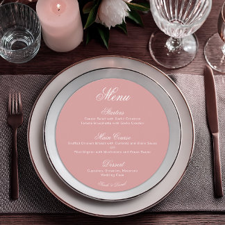 Dusty Rose Simple Round Calligraphy Pink Wedding Menu