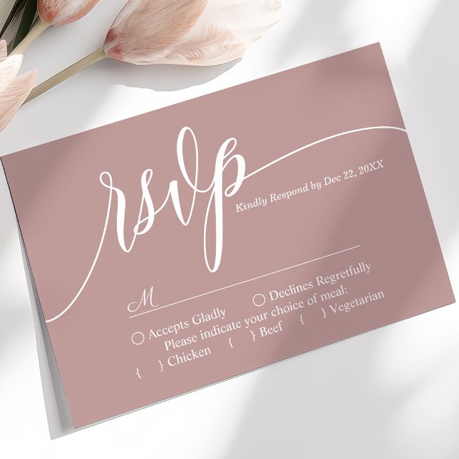 Dusty Rose Simple Script Wedding RSVP Card (Creator Uploaded)