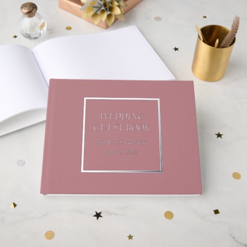 Dusty Rose Simple Stylized Lettering Wedding Foil Guest Book