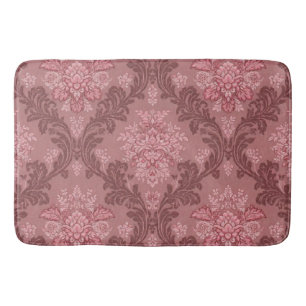 Dusty Rose Soft Pink Burgundy Elegant Damask Bath Mat