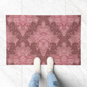 Dusty Rose Soft Pink Burgundy Elegant Damask  Doormat