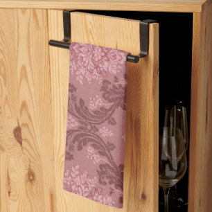 Dusty Rose Soft Pink Burgundy Elegant Damask Kitchen Towel