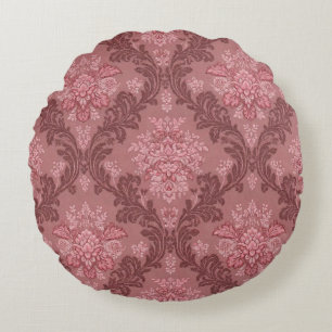 Dusty Rose Soft Pink Burgundy Elegant Damask  Round Pillow