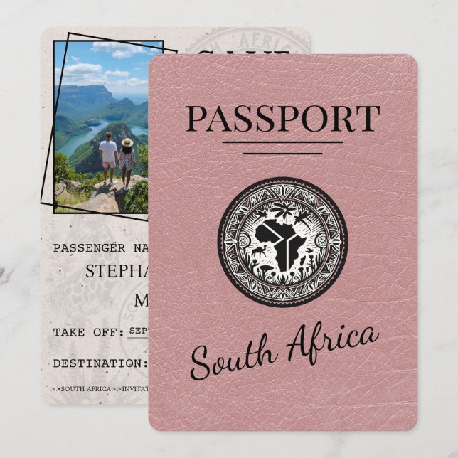 Dusty Rose South Africa Passport Save The Date (Front/Back)