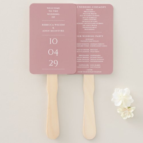 Dusty Rose Special Date Wedding Program Hand Fan