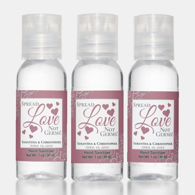 Dusty Rose Spread Love Not Germs Wedding Favor Hand Sanitizer (Set)