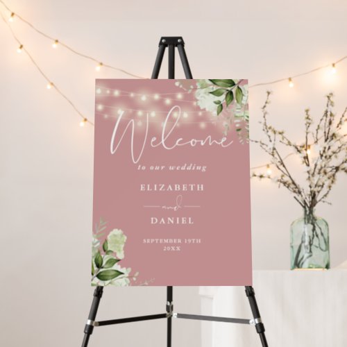 Dusty Rose String Lights Floral Wedding Welcome  Foam Board