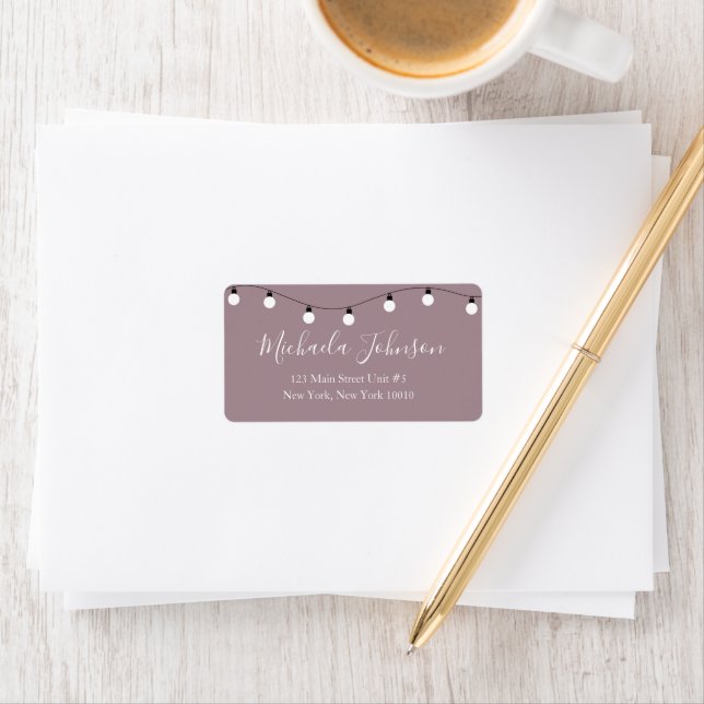 Dusty Rose String Lights Return Address Label (Insitu)