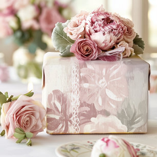 Dusty Rose Stripe & Lace  Wrapping Paper