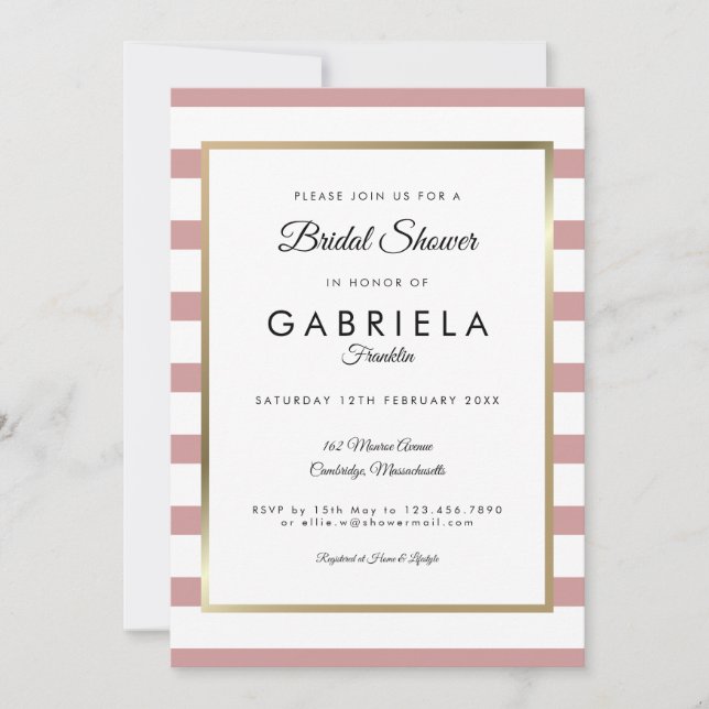 Dusty Rose Stripe Wedding Bridal Shower Invitation (Front)
